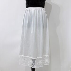 Vintage Vanity Fair Nylon Maxi Slip Skirt Size Medium White Lace Hem Made in USA